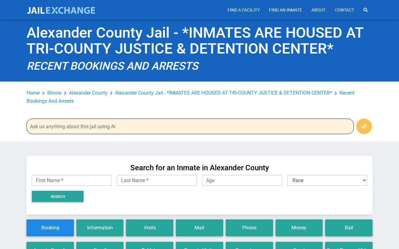 Alexander County third-party booking source showing an unverified recent bookings route