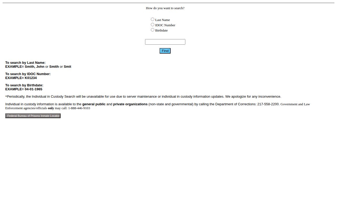 Illinois Department of Corrections offender search for Alexander County state custody records